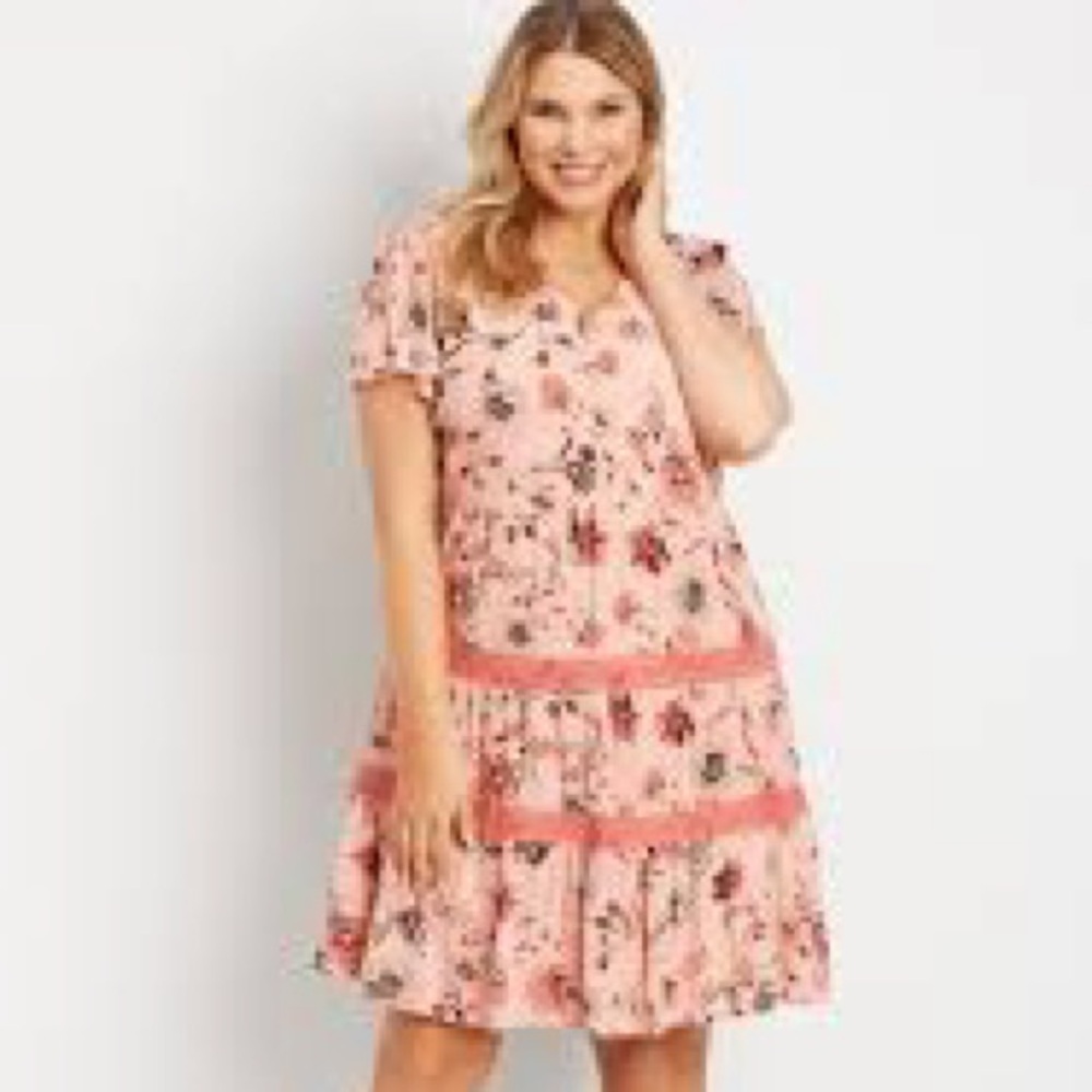 Maurices Pink Flutter Sleeve Tiered Mini Dress